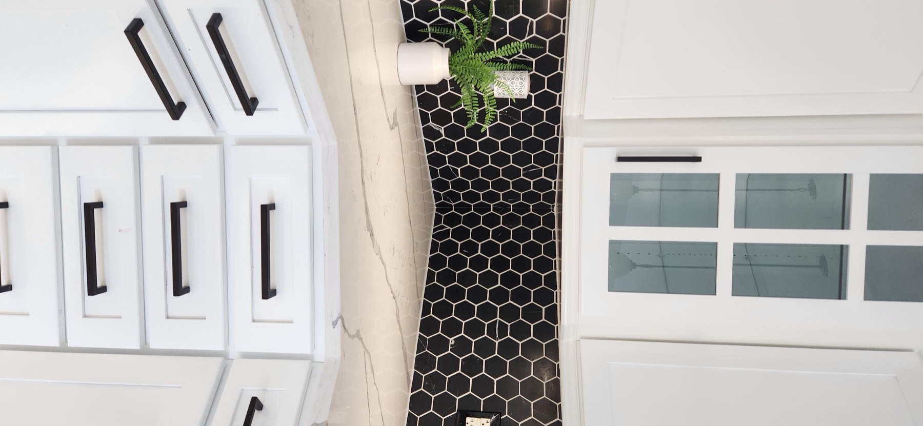 Black Hex Kitchen Backsplash by WNA Tile & Design